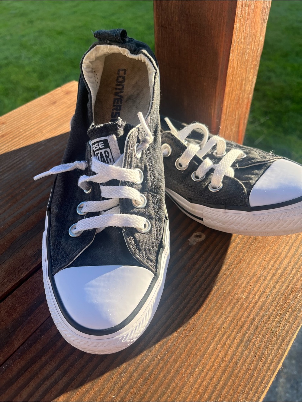 Converse Women’s  Black and White Low-Top Canvas Sneakers. Shoreline slip on